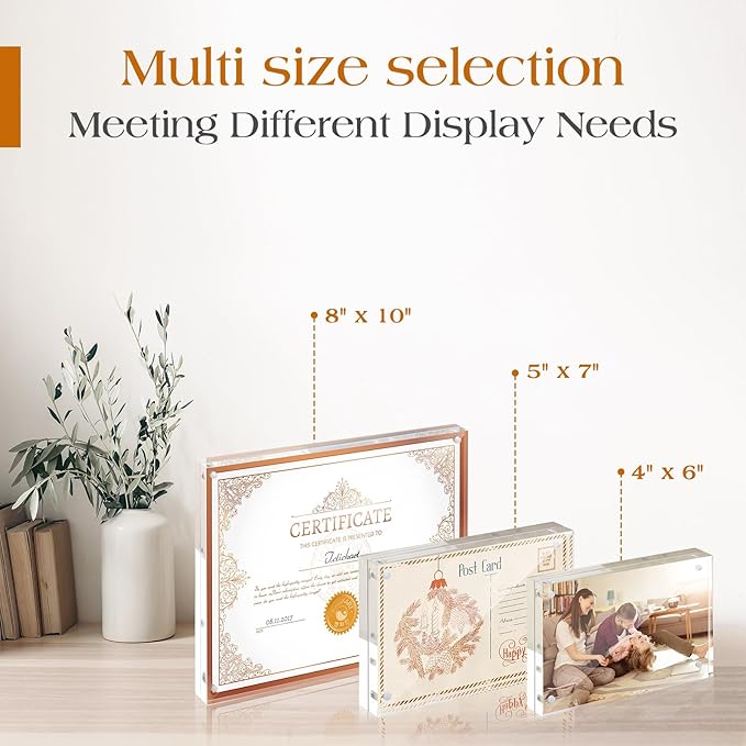 TWING 6 Pack 8 x 10 Acrylic Picture Frames, Magnetic Lucite Clear Picture Frame, 8 by 10 Magnetic Photo Frame Self Standing Double Sided, Gift