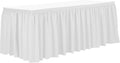 Ultimate Textile Pleat Polyester Fabric Table Skirt - Machine Washable Flame Resistant with Clips for Events, Weddings & Trade Shows, Cut & Sewn in Paterson, NJ - White, 17' Shirred Pleat