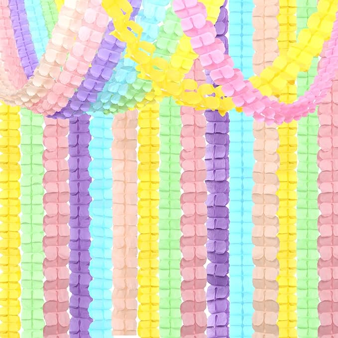 Pastel Rainbow Party-Decorations Streamers Garland - 12pcs 4-Leaf Clover Paper Streamer Baby Shower Wedding Banners Boy Girl kids Birthday Birthday Supplies Decor Ouruola
