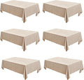 Fitable Beige Faux Linen Tablecloths Rectangle 60 x 84 Inch - 6 Pack Neutral Table Clothes for 4 Foot Tables, Wrinkle-Proof Faux Burlap Table Covers for Dining, Farmhouse, Outdoor Picnic, Camping