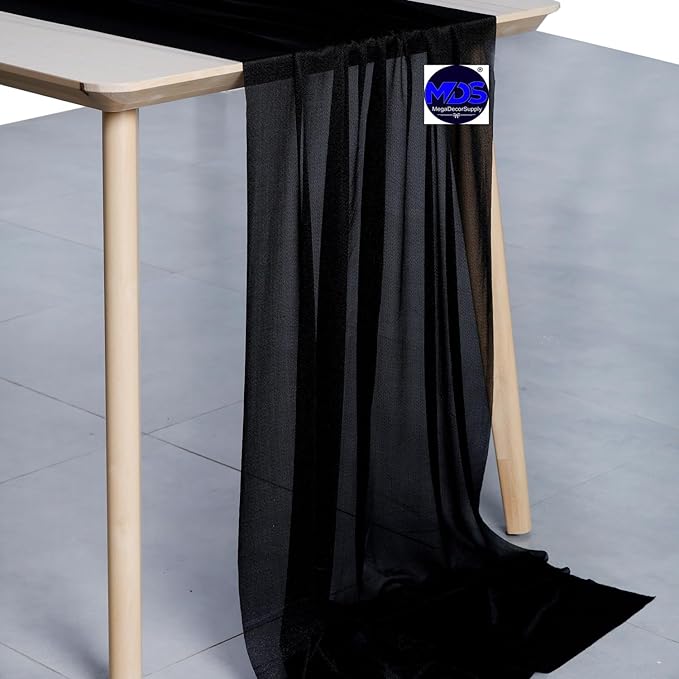 MDS Halloween Chiffon Table Runner - 5 Pack, 29 x 170 Inches, 14ft Each - Sheer Spooky Table Runners for Haunted House Parties, Trick-or-Treat Tables, Witchy Décor, Wedding & Events - Black