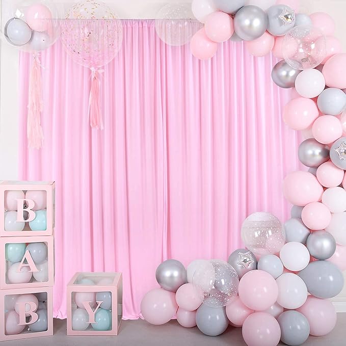 AK TRADING CO. 10 feet x 8 feet IFR Polyester Backdrop Drapes Curtains Panels with Rod Pockets - Wedding Ceremony Party Home Window Decorations - Pink