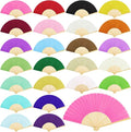 URATOT 24 Pieces Folding Fans Silk Bamboo Folding Fans Handheld Fans for Wedding, Party Decoration (Assorted Colors)