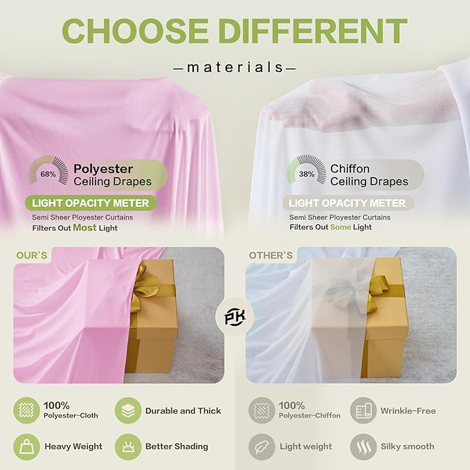 PartyVillage 2 Panels 5ftx30ft Baby Pink Ceiling Drapes for Wedding Parties – 30 FT Extra Long Thick Polyester Wrinkle-Free Drapery Tent Decor Decorations for Birthday Party Ceremony Stage Swag