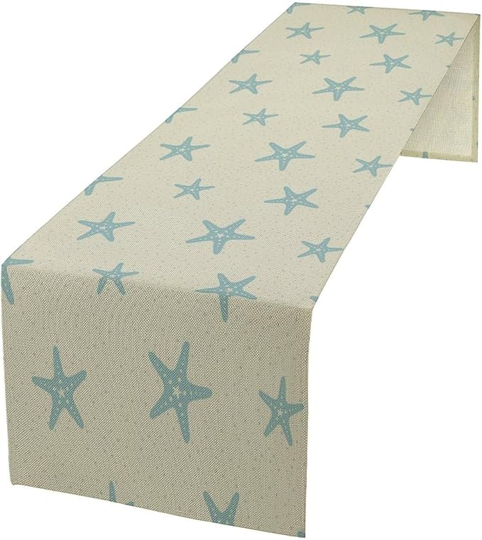Sea Turtle Table Runner Marine Life Starfish Nautical Blue Green Ocean Theme Kitchen Table Decorations for Indoor Outdoor Home Party Decorations 13 * 70 Inch
