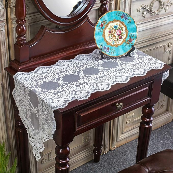ARTABLE Rectangle Table Runner Lace Macrame Embroidered Table Runners with Exquisite Vintage Shabby Chic for Holiday Wedding Long Dinner Tables (White, 12 x 70 Inch)