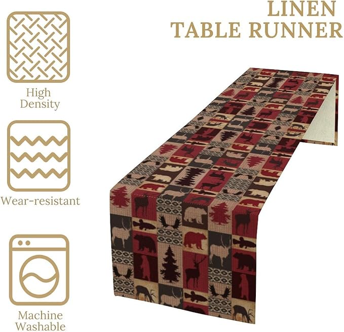 Retro Rustic Bear Table Runner, Wild Bear Cabin Pine Farmhouse Table Runner for Bedroom Kitchen Living Room Vintage Country Style Lodge 13x60 Inch