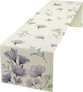 Poppy Flower Table Runner, Watercolor Purple Floral Leaves Seasonal Spring Summer Table Runner for Kitchen Dinning Table Runner Decor Home Wedding Party Holiday, 13x70 Inch