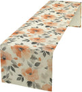 Floral Fall Table Runner, Rustic Watercolor Orange Flowers Seasonal Summer Autumn Table Runner for Kitchen Dinning Table Runner Decor Home Wedding Party Holiday, 13x108 Inch
