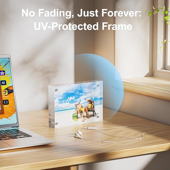 3 Pack 5x7 Acrylic Picture Frames - 20% Thicker Double Sided Magnetic Frame with UV Protection - Freestanding Clear Frameless Display for Tabletops - Modern Photo Frame Set for Home & Office Decor