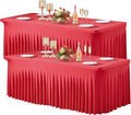 Wish Care 2 Pack Red Spandex Table Clothes for 6 Foot Rectangle Tables, 6FT Wrinkle Free Fitted Tablecloths Ruffles Design Table Cover for Party, Banquet, Wedding and Events