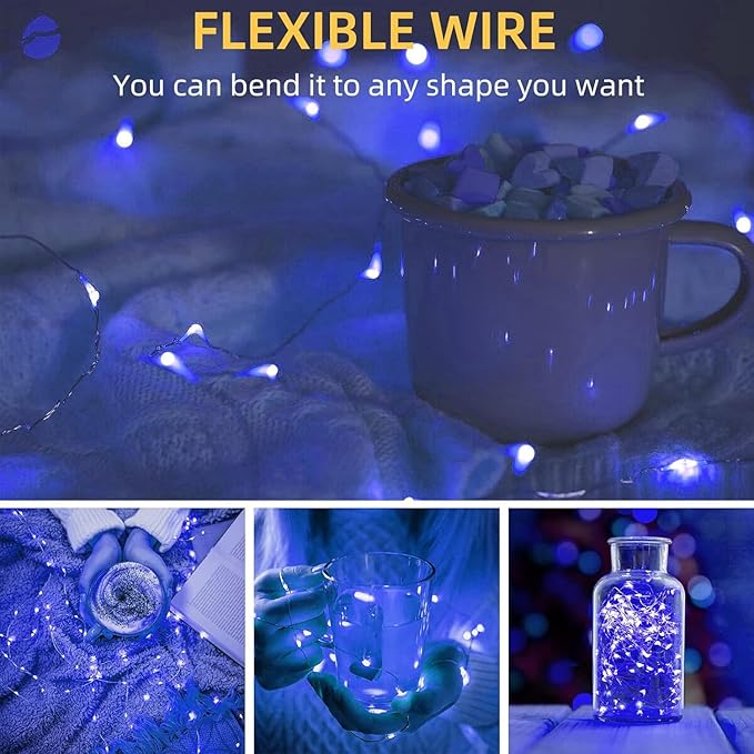 LAMPHOME 6 Pack Fairy Lights Battery Operated String Lights 6.6ft 20 Led Mason Jar Lights Waterproof Silver Wire Light Fireflies DIY Party Wedding Christmas Decoration(6 Pack,Blue)