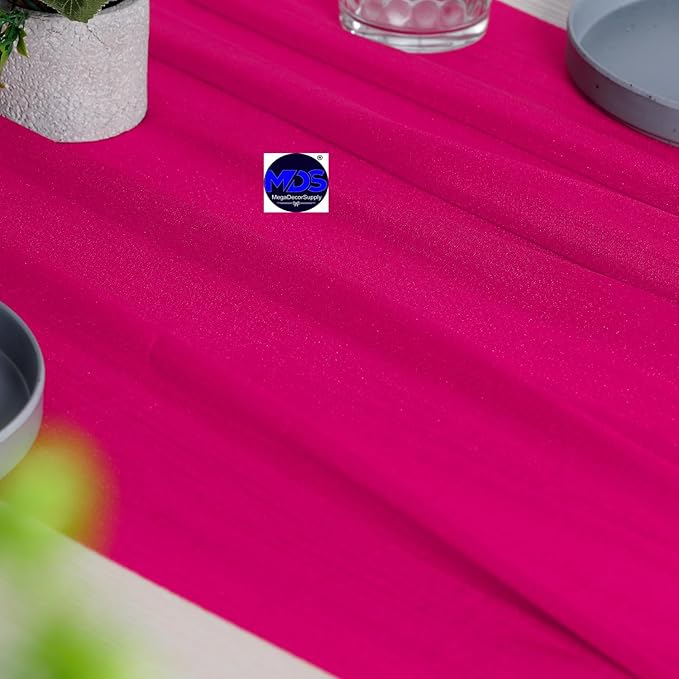 MDS 25 Pack 10ft Chiffon Table Runner 29 x 120 Inches Sheer Wedding Runner Romantic Rustic Table Runner for Wedding Decorations, Birthday Parties, Bridal Shower Party Arch Decor - Hot Pink