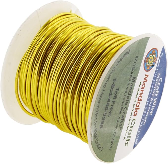 Mandala Crafts 16 Gauge Anodized Aluminum Craft Wire for Jewelry Making - 100 FT Colored Flexible Light Gold Tone Wire - Bendable for Bonsai Armature Crafting Sculpting