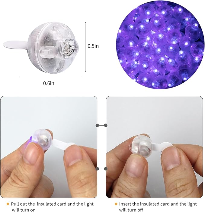 Aogist 100pcs Purple Mini Lights with Hook,Long Standby Time Waterproof LED Balloon Light,Battery Powered,Ball Lamp for Balloon Paper Lantern Birthday Party Christmas Halloween (Matching Tag Rope)
