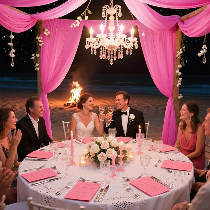 VOK Wedding Arch Draping Fabric Chiffon Fabric, 29in x 18Ft 1 Panels Sheer Chiffon Outdoor Curtain for Wedding Ceremony Birthday Party Decoration (Fuchsia,1 Panel)