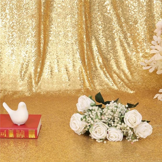 Eternal Beauty Gold Sequin Backdrop, 8x10 Ft Glitter Background Curtains for Shimmer Photography Party Wedding Birthday Back Drop Decor