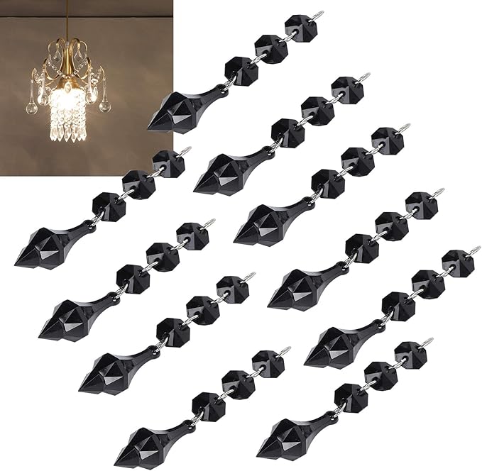 Buachois 10Pcs Clear Acrylic Crystal Ornament Beads Garland Chandelier Hanging Crystals for Wedding Party Celebration Christmas Tree Decor Black