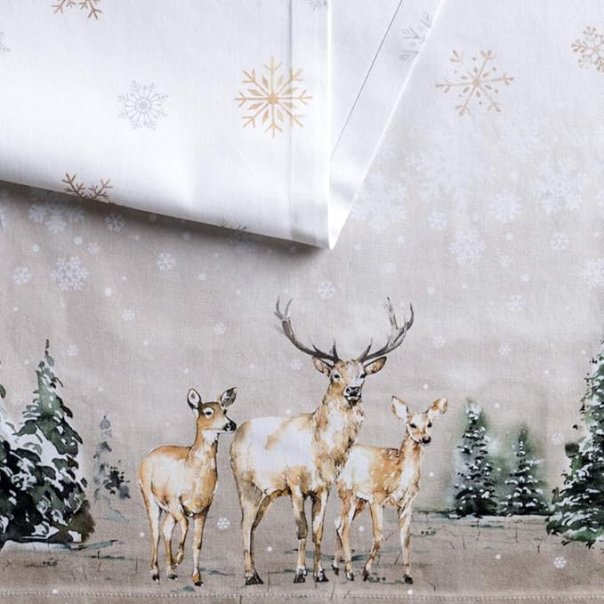 Maison d' Hermine Table Runner 100% Cotton Single Layer Table Runners 48 inches Long for Thanksgiving Christmas Decorations Home Kitchen Dining Party Wedding (Deer in The Woods, 14.5" x 48")