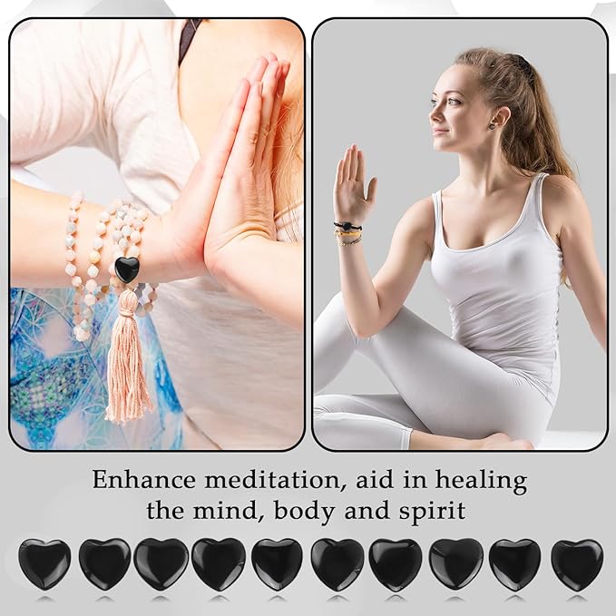 Gerrii 50 Pcs Heart Healing Stone Bulk Quartz Heart Inspirational Stones Gift for Women Love Pocket Polished Natural Energy Balancing Meditation 0.8 Inch(Black)
