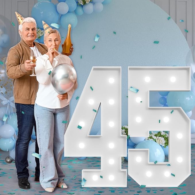 Marquee Numbers Large 45th-Birthday Decorations: 4ft Light Up Number Party Decor 45 Year Old Women And Men 54th Birthday Decoration Backdrop 54 Anniversary Cardboard Big Mosaic Balloon Frame Number 45