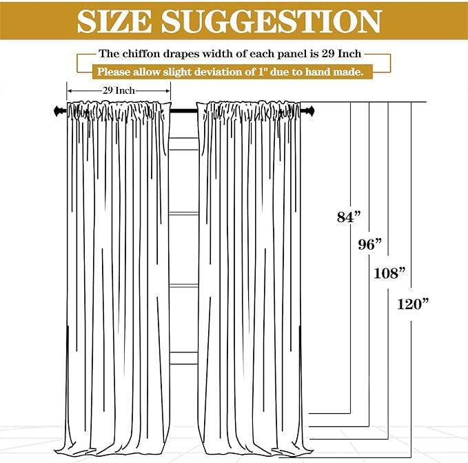 DUOBAO Red Chiffon Backdrop Curtain-2 Panels 29x96-Inch Wedding Backdrops Drapes Beach Curtains for Living Room Voile Window Photography Background for Weddings Ceremony