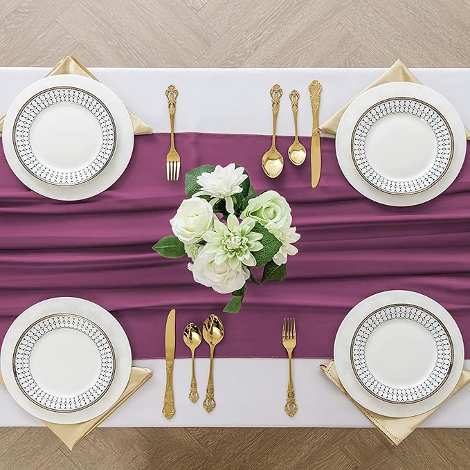 2 Pack 10 Ft Chiffon Table Runner Fuchsia Gauze Long Table Runners 27x120 Inches Sheer Tulle Table Runner for Rustic Wedding Reception Bridal Shower Decorations Birthday Party