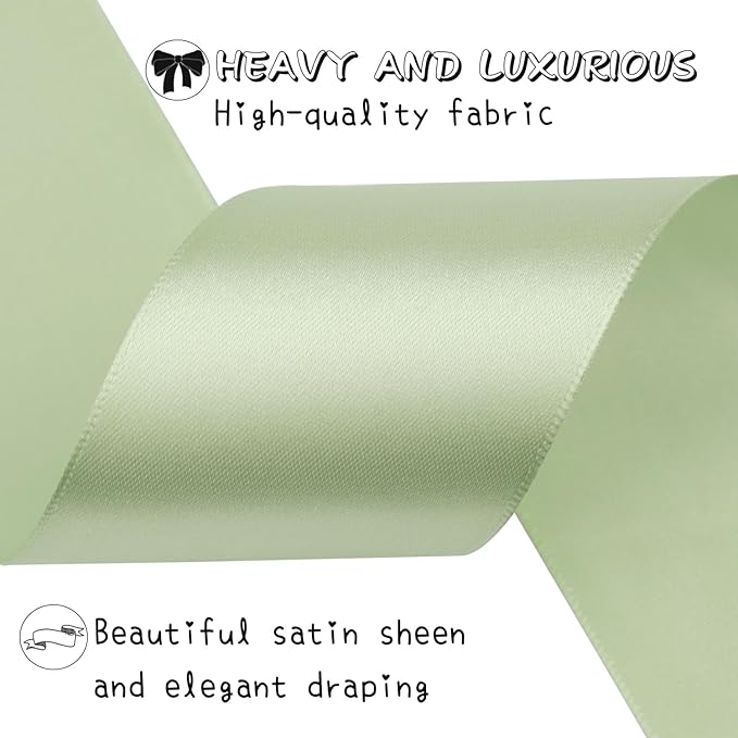 Pale Green Solid Satin Ribbon 2 Inch 25 Yards Solid Polyester Fabric Ribbon for Gift Wrapping Wedding Christmas Baby Shower Birthday Party Decoration Handmade Immortal Flower Craft