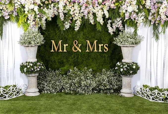 Wedding Arch Flower Backdrop 8x6ft - Flower Wedding Mr & Mrs Engagement Background