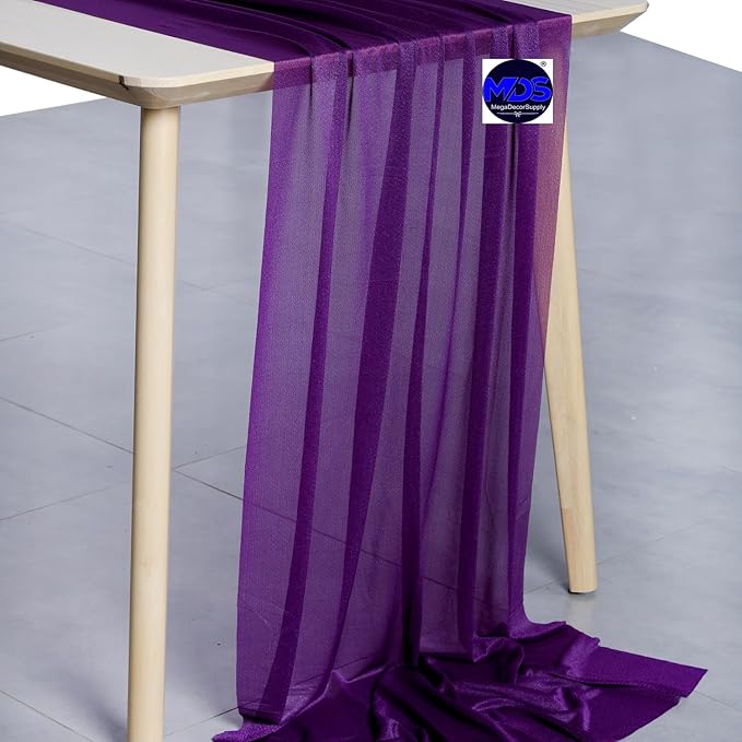 MDS Halloween Chiffon Table Runner - 20 Pack, 29 x 170 Inches, 14ft Each - Sheer Spooky Table Runners for Haunted House Parties, Trick-or-Treat Tables, Witchy Décor, Wedding & Events - Cadbury Purple