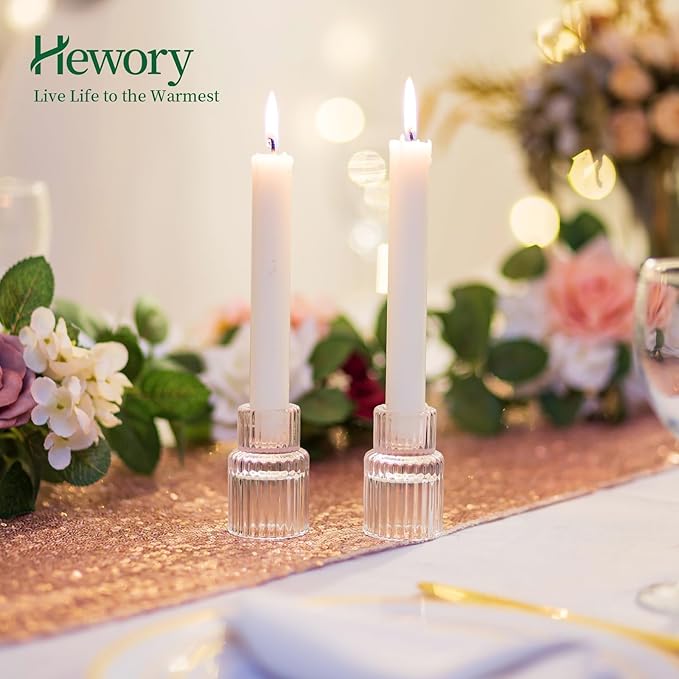 Candle Holder Glass Candlestick Holders: Hewory 10PCS Clear Taper Candle Holders Bulk for Table Centerpiece, Glass Candle Holder Candle Stick Holder Decor for Christmas Wedding Party Bridal Showers