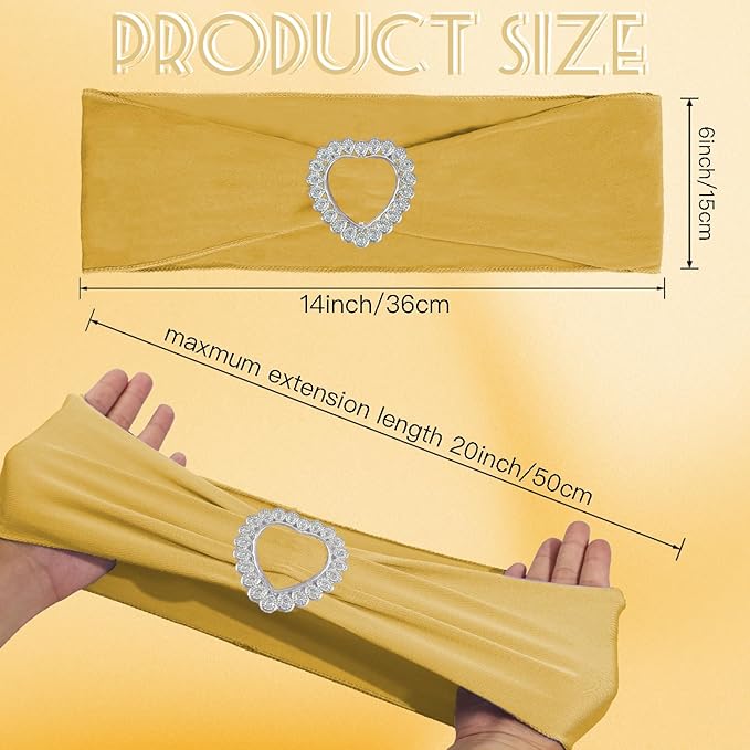 100PCS Spandex Stretch Gold Chair Sashes Bows Universal Elastic Chair Cover Bands Ties with Buckle Slider for Wedding Party Birthday Reception Event Banquet Decoration(Gold)