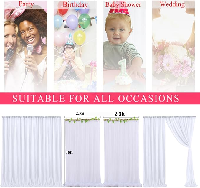 2 Pack White Backdrop Curtain for Wedding Photo Photoshoot Birthday Party Christmas Decorations (27" W x 120" L (Pack of 2))