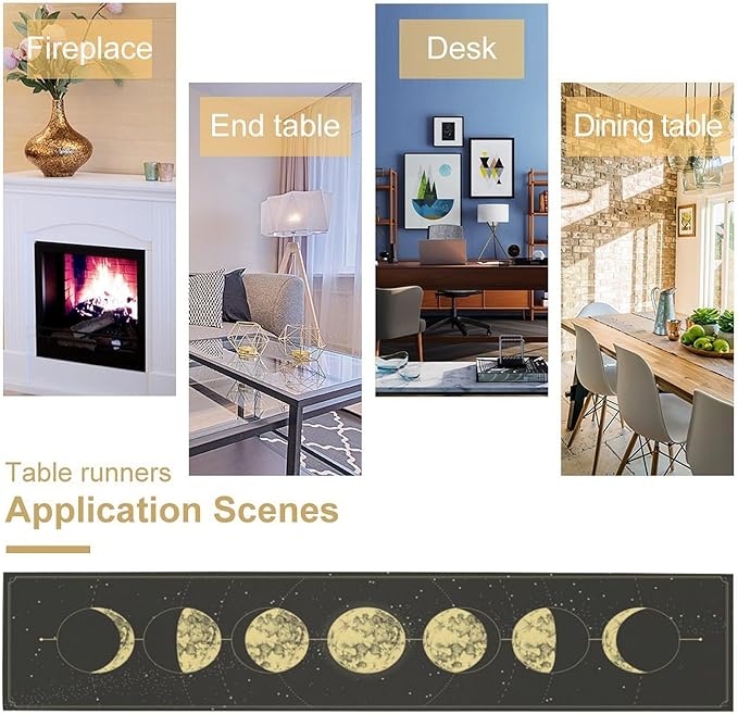 Sun Moon Table Runner, Mysterious Universe Milky Way Interstellar Space Western Traditional Elements able Runner for Party Living Room Home Kitchen Dinner Table Runner 13x120 Inch