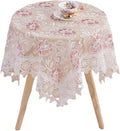 Round Embroidered Lace Tablecloth Vintage Decorative Exquisite Border Table Cover for Party Wedding Home Decorations, Round-35, White