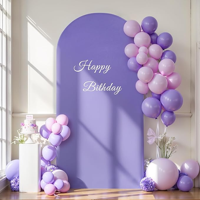 6FT Lavender Arch Backdrop Cover - Polyester Fitted Wedding Arch Stand Covers Round Top Chiara Arch Backdrop Cover for Birthday Party Banquet Photo Background Decoration