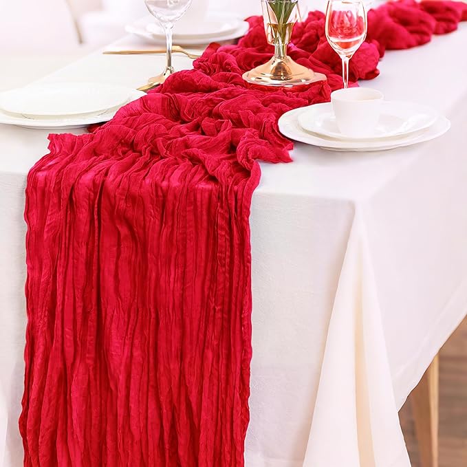 6-Pack Red Cheesecloth Table Runners – 10FT (35x120 Inch) Boho Rustic Gauze Fabric Cheese Cloth Table Runner for Weddings, Baby Showers, Bridal Shower, Farmhouse & Birthday Party Decor