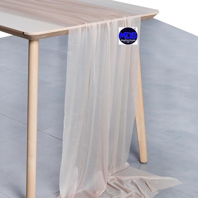 MDS 15 Pack 10ft Chiffon Table Runner 29 x 120 Inches Sheer Wedding Runner Romantic Rustic Table Runner for Wedding Decorations, Birthday Parties, Bridal Shower Party Arch Decor - Nude