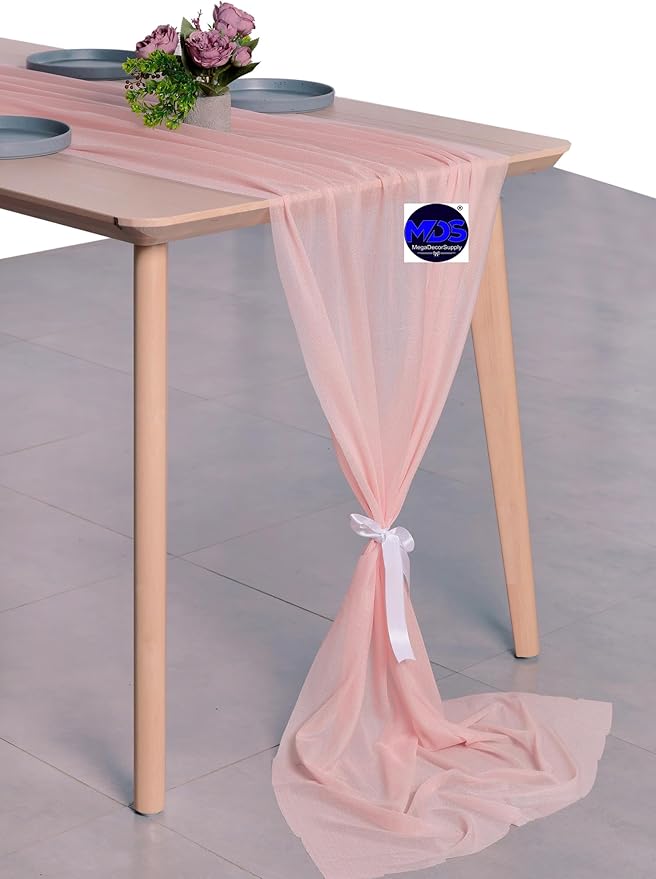MDS 1 Pack 10ft Chiffon Table Runner 29 x 120 Inches Sheer Wedding Runner Romantic Rustic Table Runner for Wedding Decorations, Birthday Parties, Bridal Shower Party Arch Decor - Dusty Rose