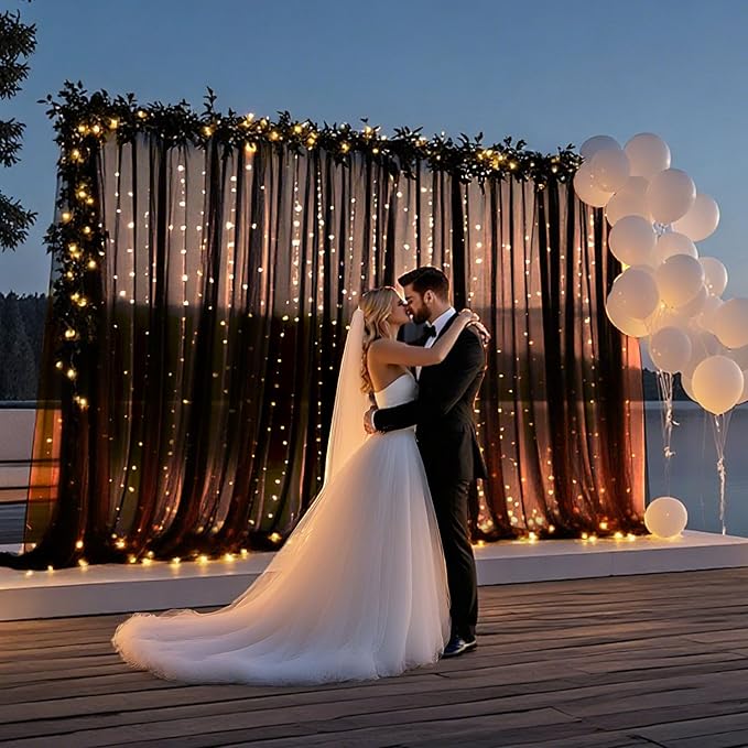 Ledido 10×8ft Tulle Backdrop Curtains with Lights String - 300LED Fairy Lights Sheer Curtain Backdrop for Weddings Baby Shower and Birthday Party Decorations(6 Panels 5×8ft)