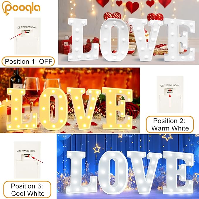 Pooqla LED Marquee Letter Lights, Warm White and Cool White Decorative Lighted Letters, Light Up Alphabet Letters for Boys Girls, Party, Wedding, Bar, Night Light, Birthday Decoration, Letter Q