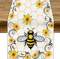 Bee Sunflower Table Runner, Farmhouse Orange Honeycomb Vintage Spring Summer Flowers Print Table Cover for Party Wedding Home Kitchen Dining Table Decor, 13x70inch
