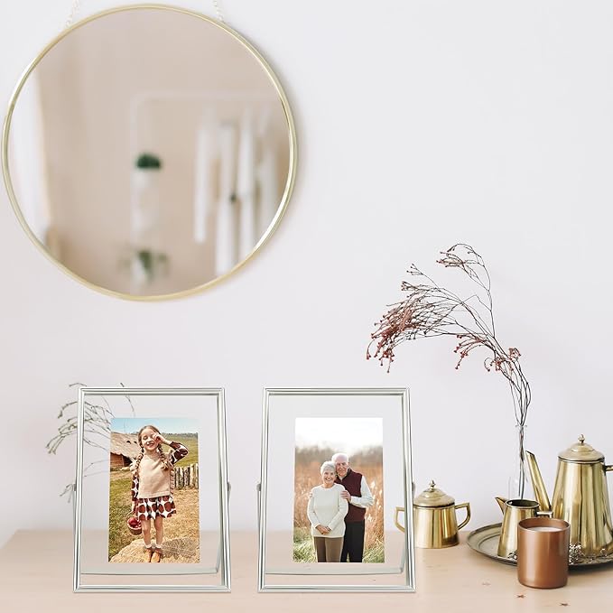 Silver Floating Frame (5"x7", Vertical), For Picture 4x6, 3.5x5, 2x3, Small Desktop Photo Frame, Classy Gift For Festival, Wedding, Home or Office Décor