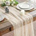 Artoid Mode 6PCS Pearl Beige Gauze Table Runner 120 Inch 10FT, Seasonal Sheer Dining Holiday Wedding Birthday Baby Shower Table Decor for Home Party