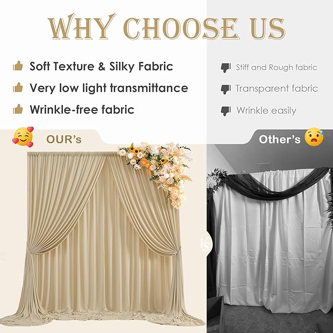 20ftx10ft Beige Backdrop Curtains for Party Background, Wrinkle Free Beige Photo Curtains Backdrop Drapes 4 Panels Back Drop Cloth for Wedding Birthday Photography Baby Shower Decor