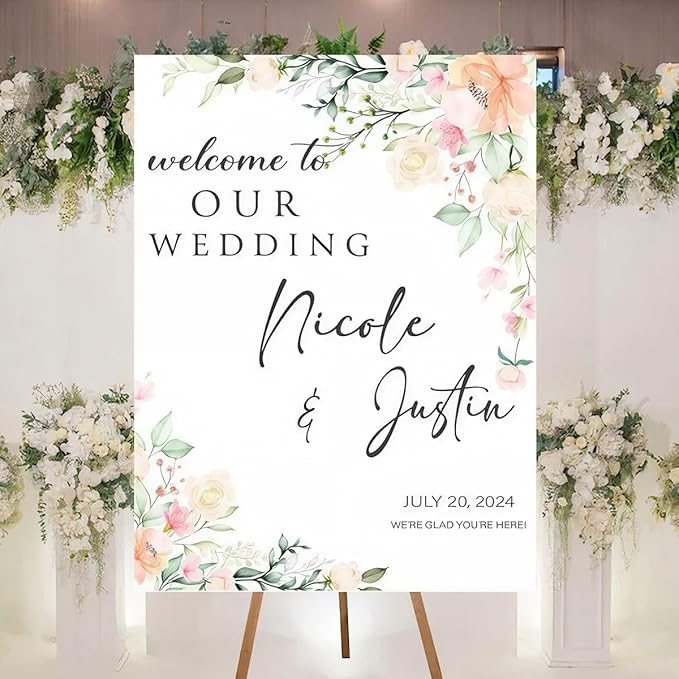 Personalized Welcome To Our Wedding Sign, Wedding Decorations, Flowers Wedding Sign #6, Vesion 6