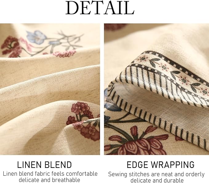 ISAENNE French Tablecloth for Round Tables,Linen Table Cloth with Colorful Flowers Pattern,Heavy Durable Table Cover for Dining Thanksgiving Kitchen Decor Party Christmas,Diameter 67"