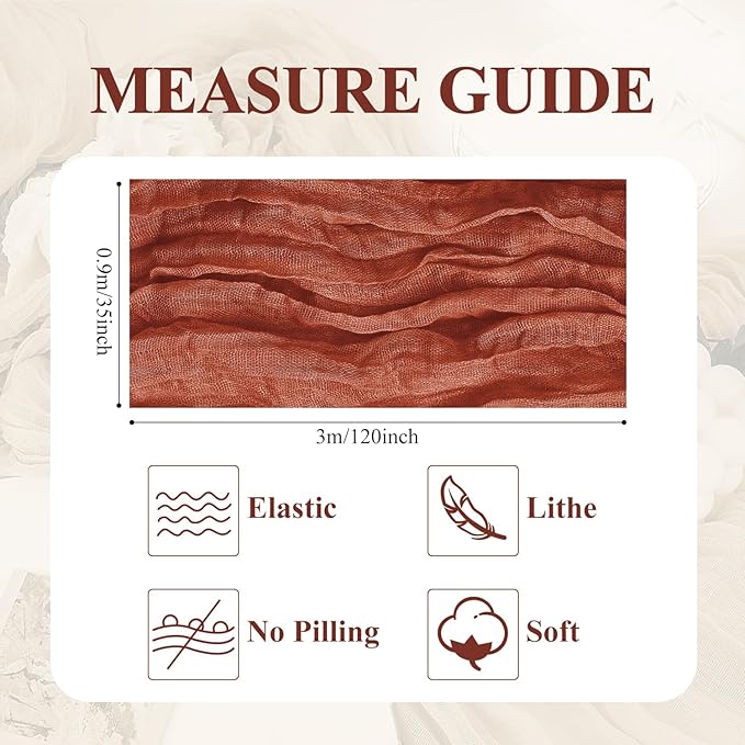 Asee'm 2pcs Cheesecloth Table Runner 120 Inches Long Terracotta Boho Gauze Cheese Cloth Runner 10FT Rustic Sheer Fall Table Runners for Thanksgiving Christmas Wedding Party Baby Shower Decoration
