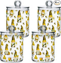 Qtip Holder Dispenser 4 Pack Gnome Bees Flying Dwarf Daisy Apothecary Jars with Lids Bathroom Vanity Countertop Canister Storage Organizer for Cotton Ball,Swabs,Pads,Floss