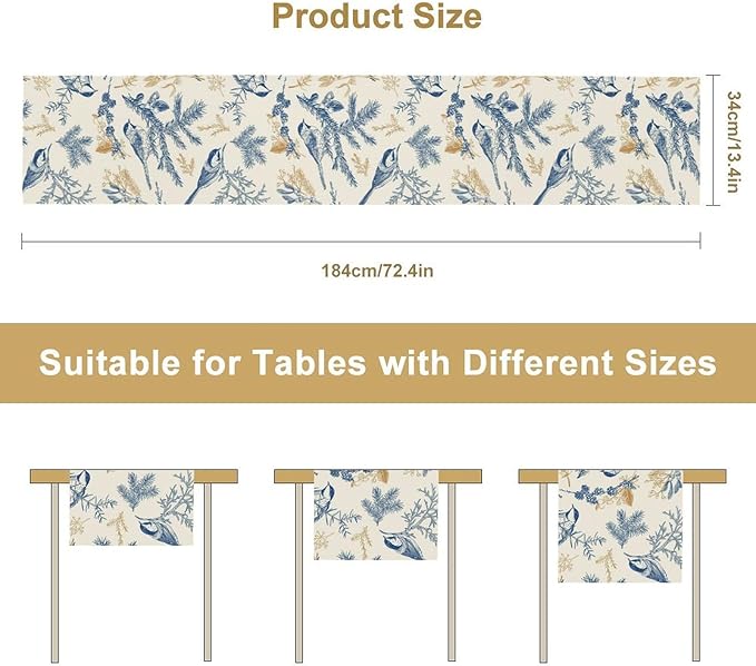 Floral Table Runner,Sketch Birds and Flowers Summer Table Runner Kitchen Dining Table Decoration for Home Party Decor 13x90 Inch